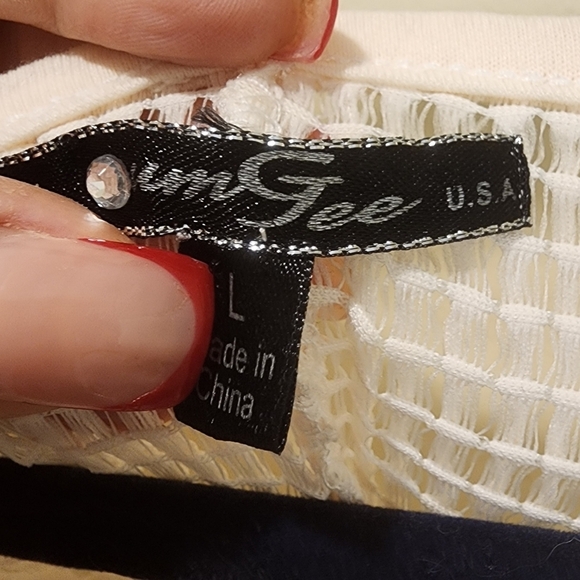 Um Gee Ivory Fishnet High Low boho top size L - Picture 5 of 9